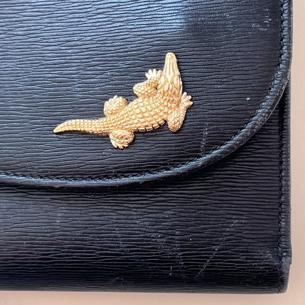 Vintage 1980s Barry Kieselstein-Cord Leather Clutch/Wallet w/ Crocodile Figural